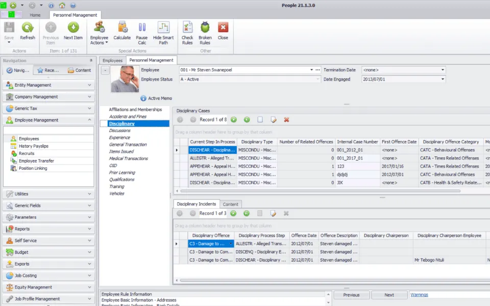 Sage Pastel Payroll dashboard